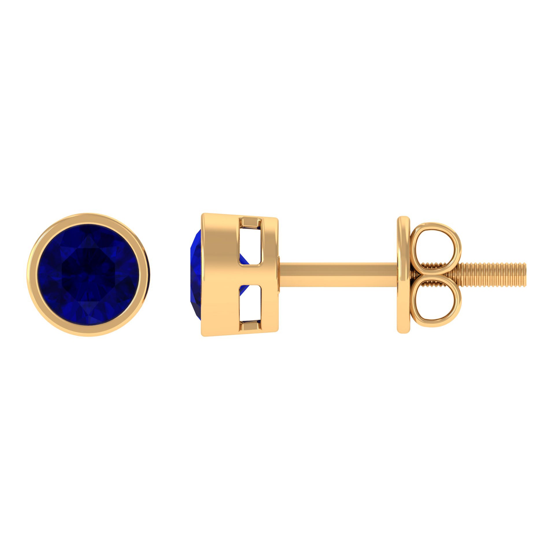 3/4 CT Bezel Set Blue Sapphire Solitaire Stud Earrings in Gold Blue Sapphire - ( AAA ) - Quality - Rosec Jewels