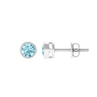 Natural Aquamarine Solitaire Stud Earrings in Bezel Setting Aquamarine - ( AAA ) - Quality - Rosec Jewels