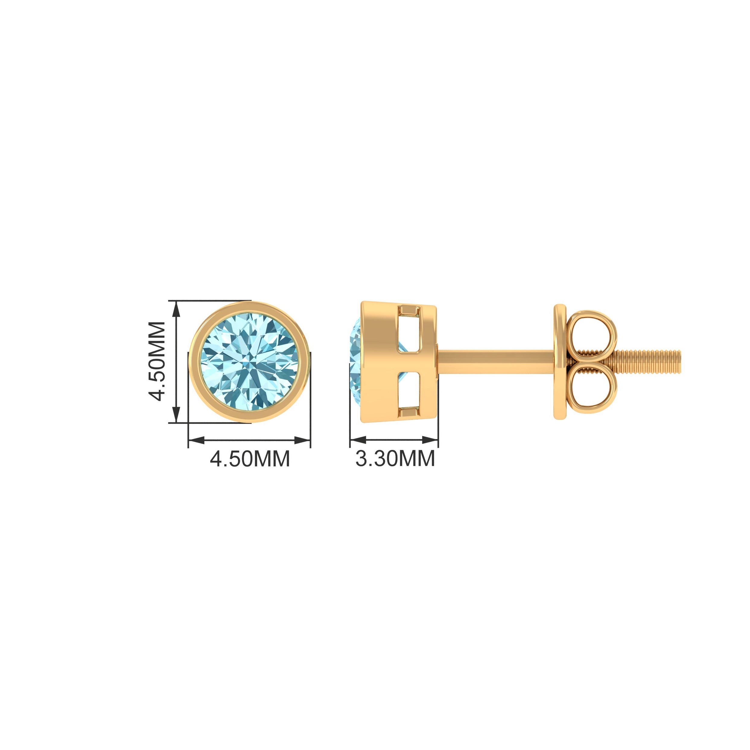 Natural Aquamarine Solitaire Stud Earrings in Bezel Setting Aquamarine - ( AAA ) - Quality - Rosec Jewels