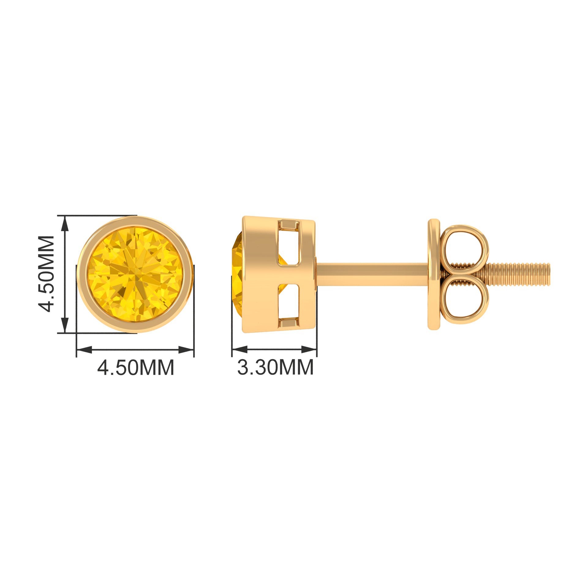 Round Yellow Sapphire Solitaire Stud Earrings in Bezel Setting Yellow Sapphire - ( AAA ) - Quality - Rosec Jewels