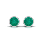 Bezel Set Round Emerald Solitaire Stud Earrings Emerald - ( AAA ) - Quality - Rosec Jewels