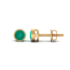 Bezel Set Round Emerald Solitaire Stud Earrings Emerald - ( AAA ) - Quality - Rosec Jewels