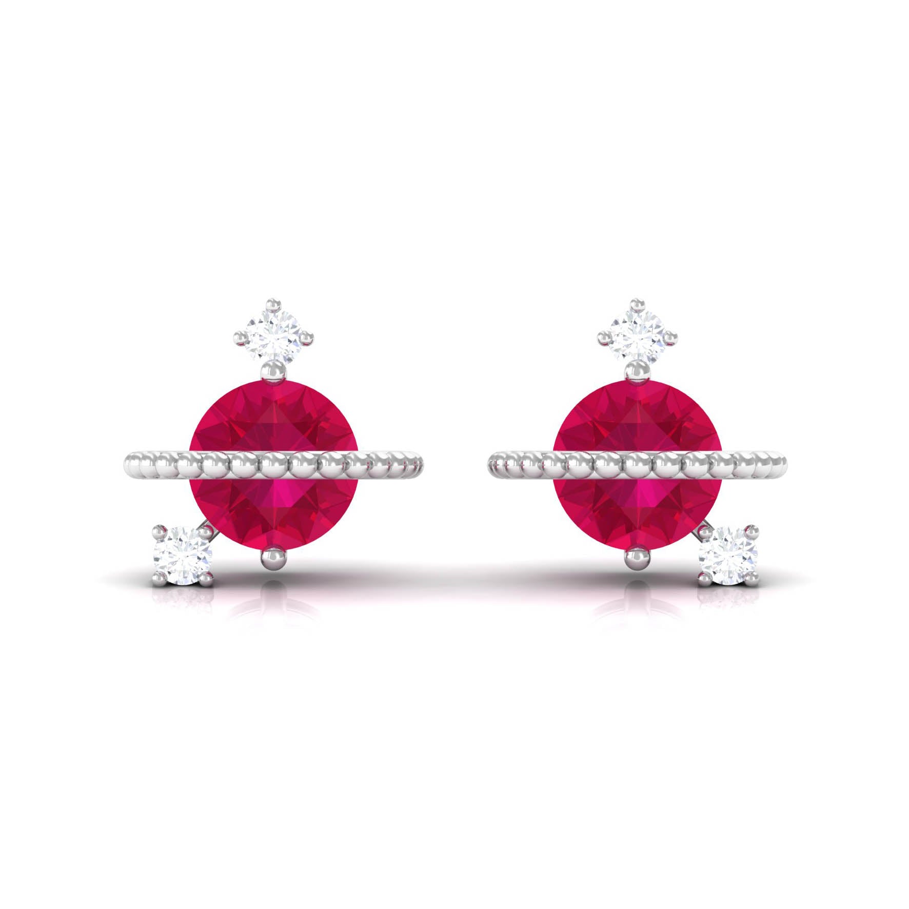 Natural Ruby and Diamond Celestial Earrings Ruby - ( AAA ) - Quality - Rosec Jewels