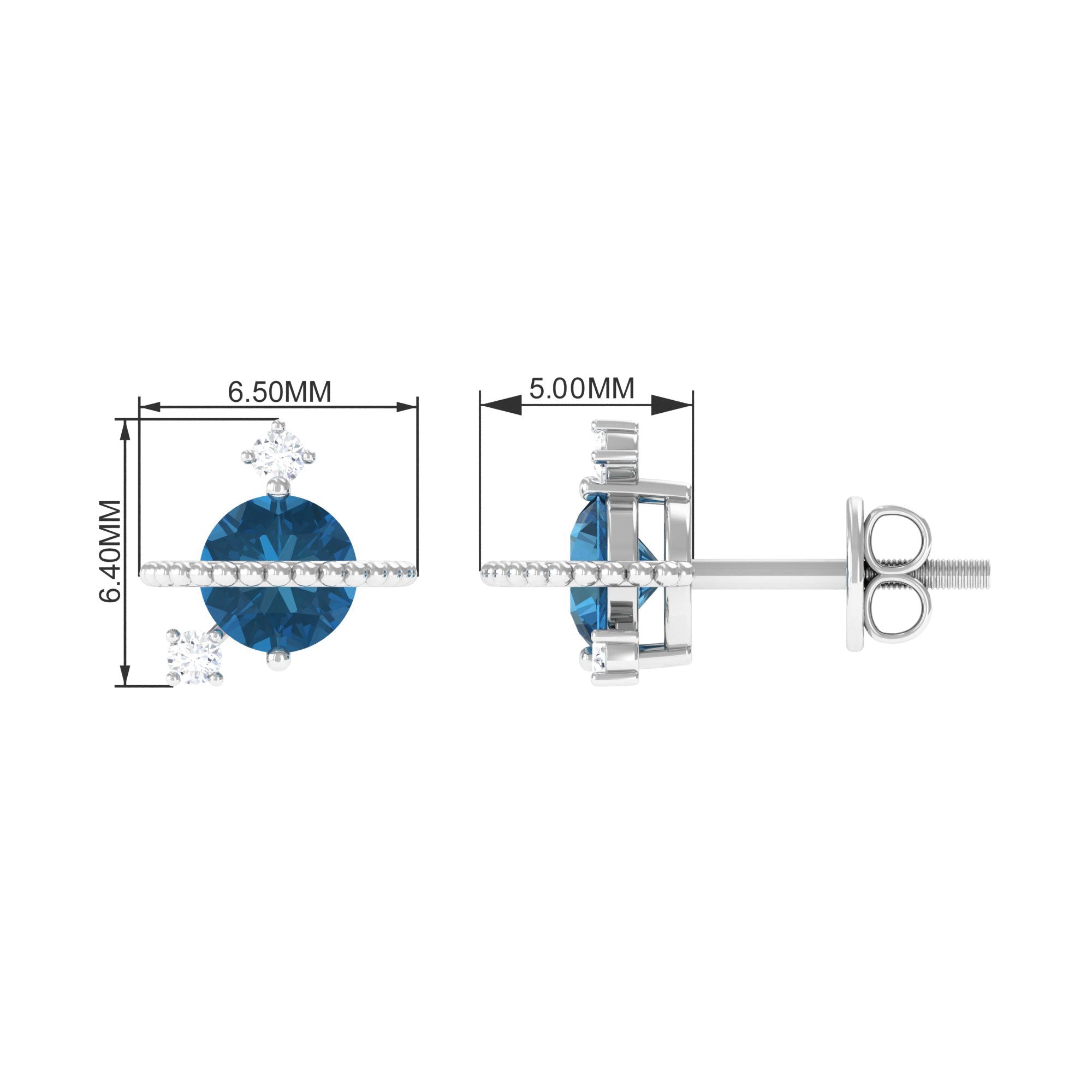 1.25 CT London Blue Topaz and Diamond Contemporary Stud Earrings London Blue Topaz - ( AAA ) - Quality - Rosec Jewels