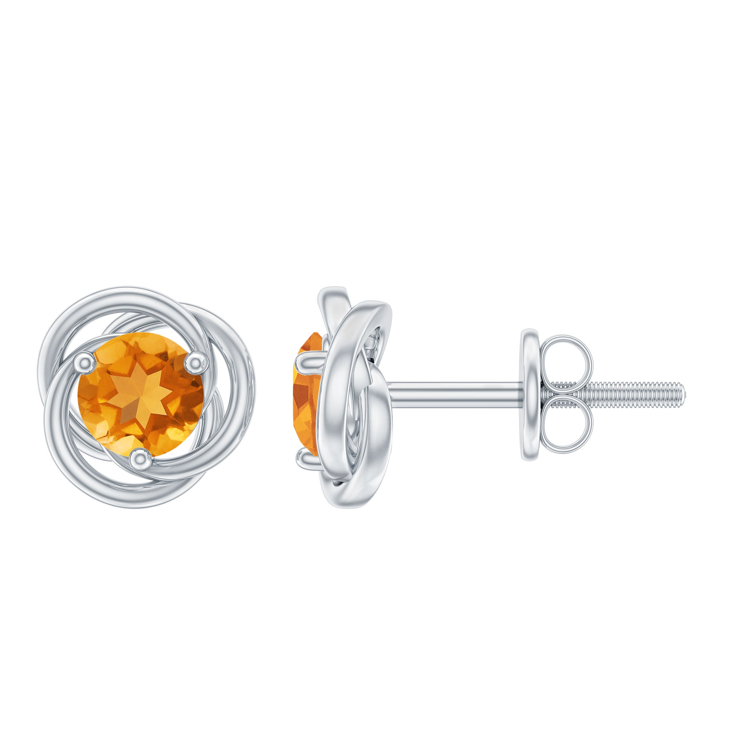 Solitaire Citrine Swirl Stud Earrings in 3 Prong Setting Citrine - ( AAA ) - Quality - Rosec Jewels