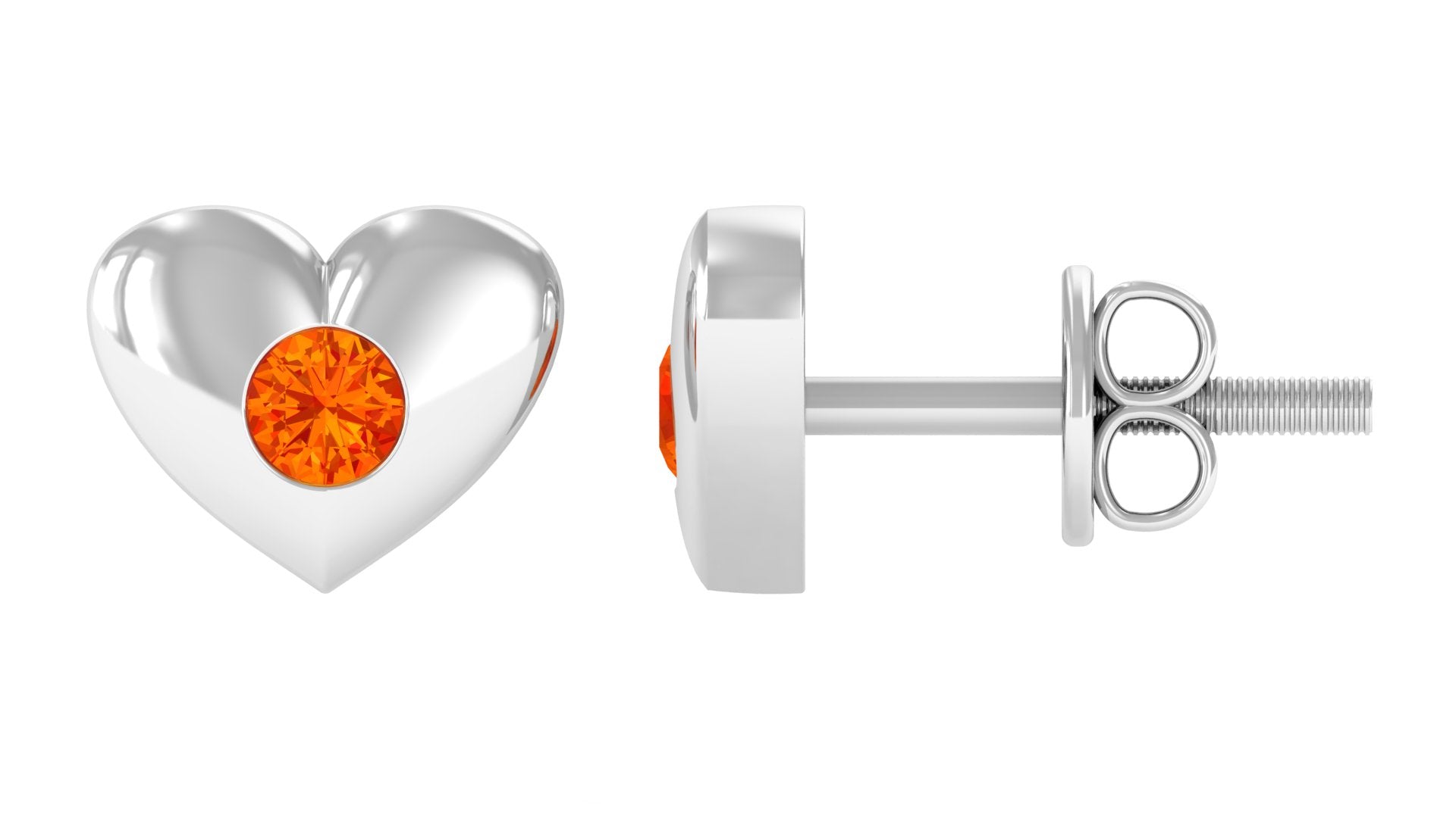 Gypsy Set Round Orange Sapphire Heart Stud Earrings Orange Sapphire - ( AAA ) - Quality - Rosec Jewels