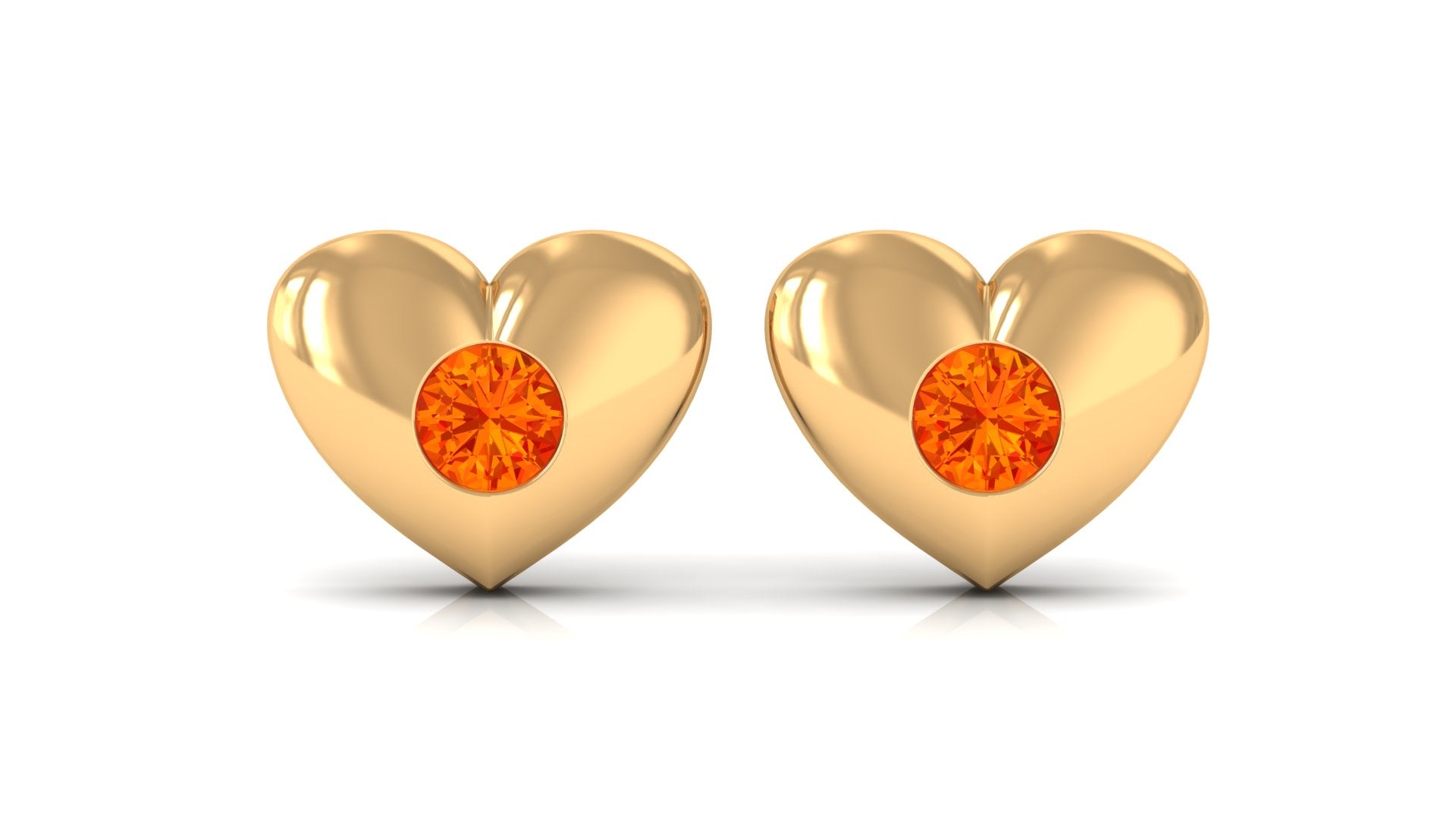 Gypsy Set Round Orange Sapphire Heart Stud Earrings Orange Sapphire - ( AAA ) - Quality - Rosec Jewels