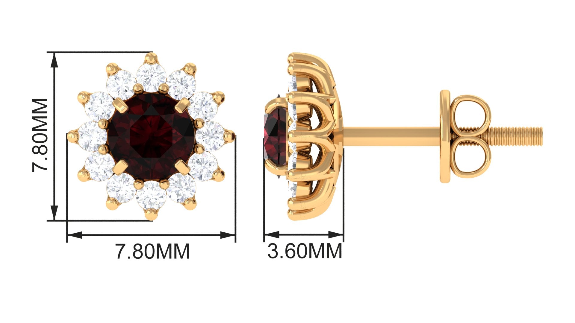 Natural Garnet and Diamond Flower Halo Stud Earrings Garnet - ( AAA ) - Quality - Rosec Jewels