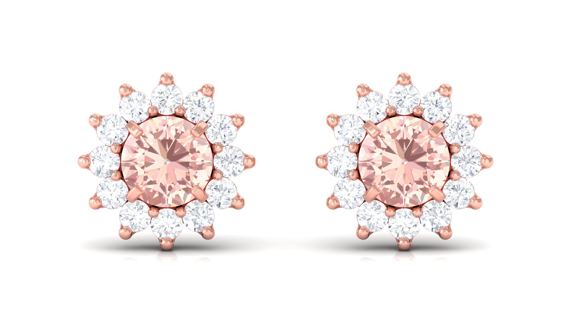 Natural Morganite and Diamond Flower Halo Stud Earrings Morganite - ( AAA ) - Quality - Rosec Jewels