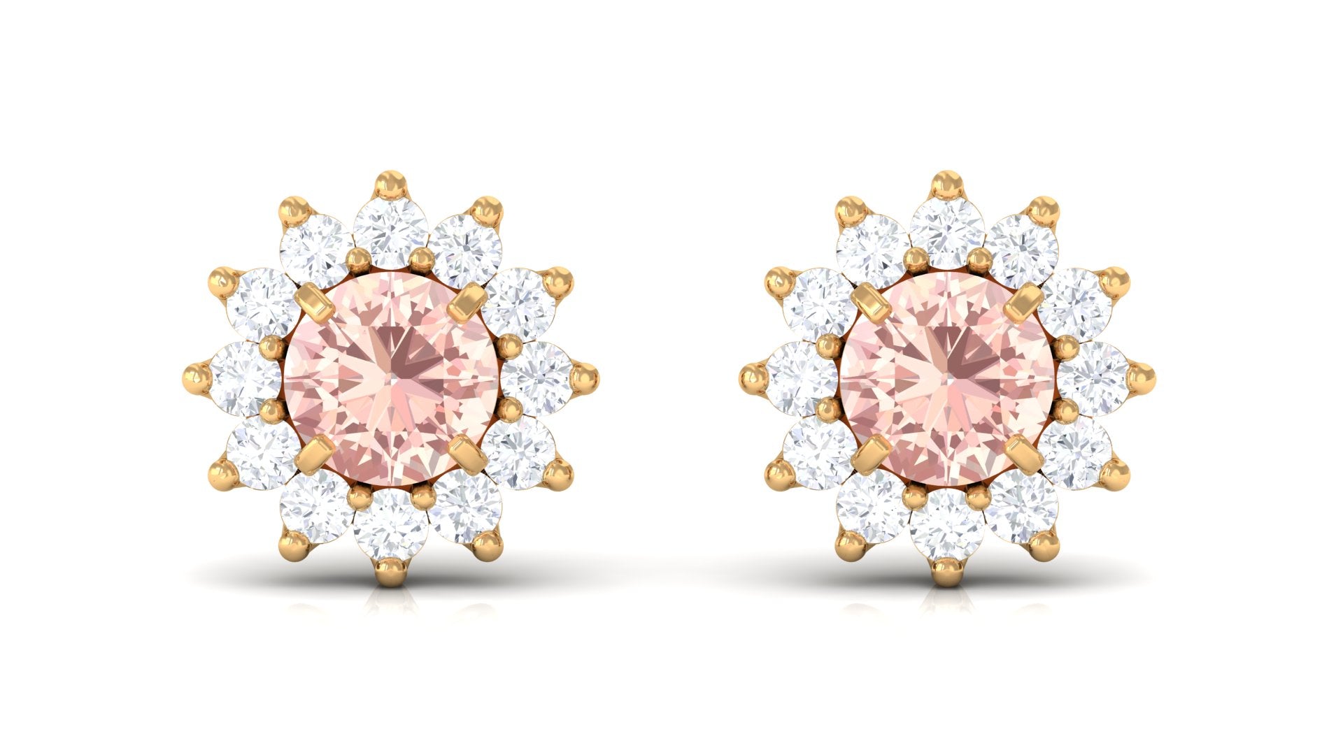 Natural Morganite and Diamond Flower Halo Stud Earrings Morganite - ( AAA ) - Quality - Rosec Jewels