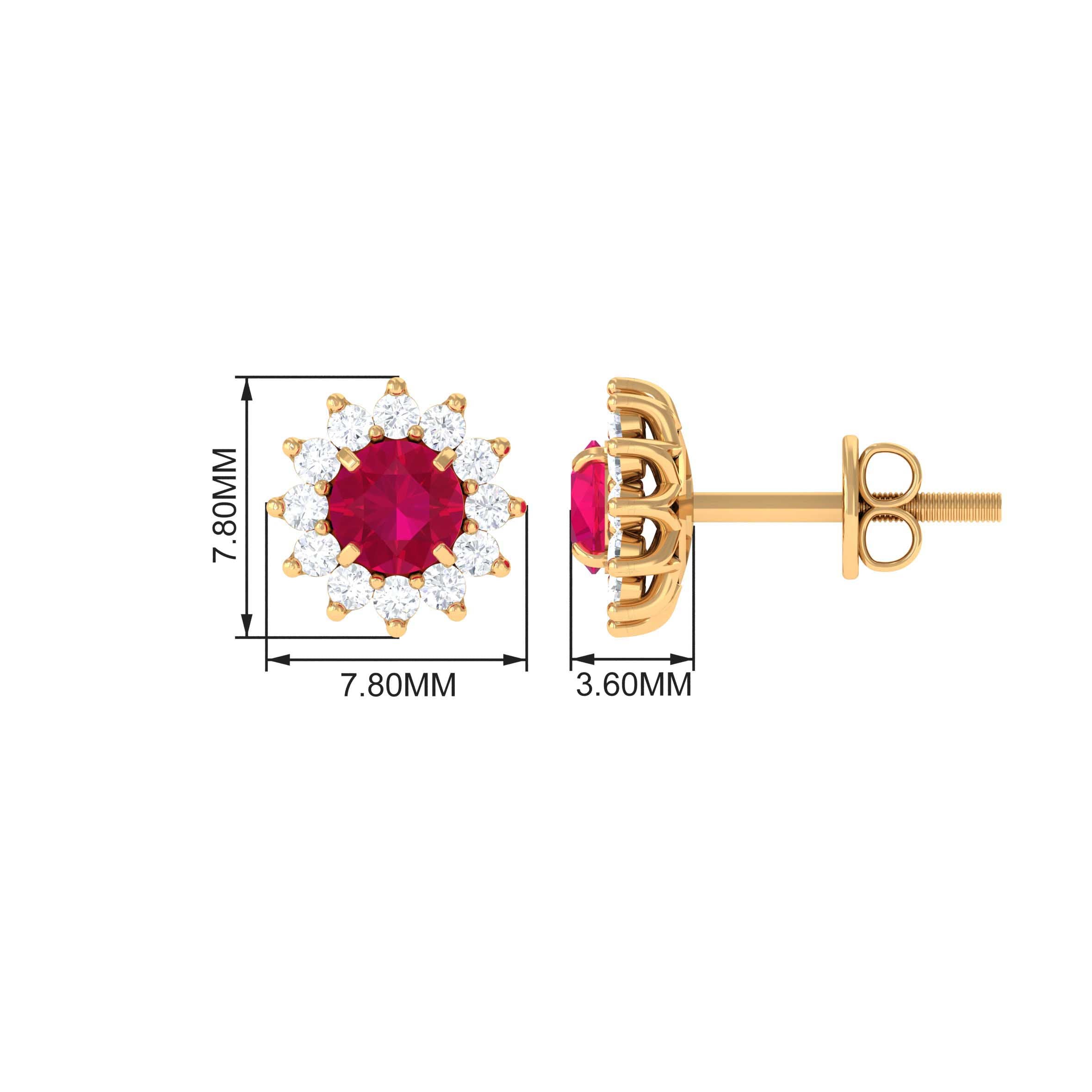 Ruby Flower Stud Earrings with Diamond Halo Ruby - ( AAA ) - Quality - Rosec Jewels