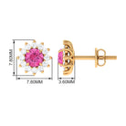 1.25 CT Pink Sapphire Flower Stud Earrings with Diamond Halo Pink Sapphire - ( AAA ) - Quality - Rosec Jewels