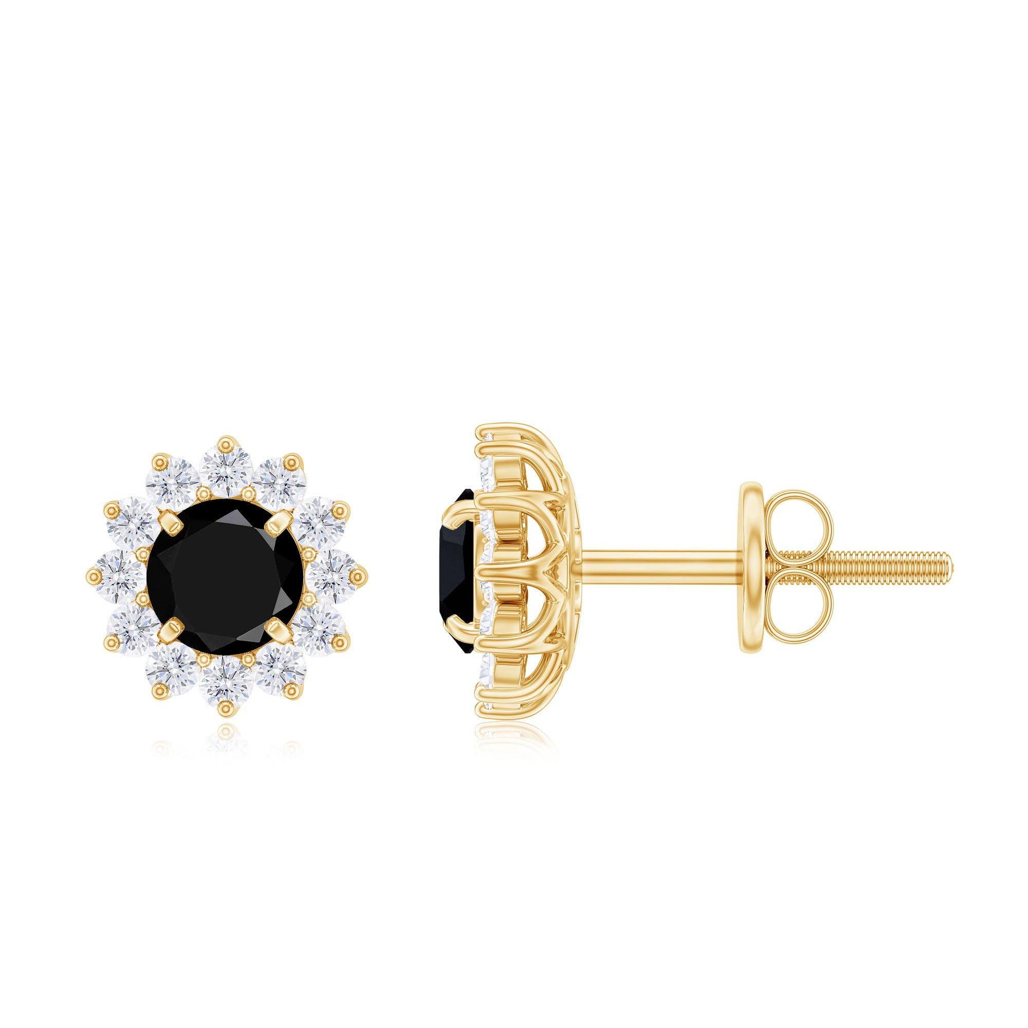 1.25 CT Classic Black Diamond Stud Earrings with Diamond Halo Black Diamond - ( AAA ) - Quality - Rosec Jewels