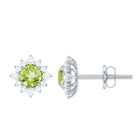 1 CT Classic Peridot Stud Earrings with Diamond Halo Peridot - ( AAA ) - Quality - Rosec Jewels