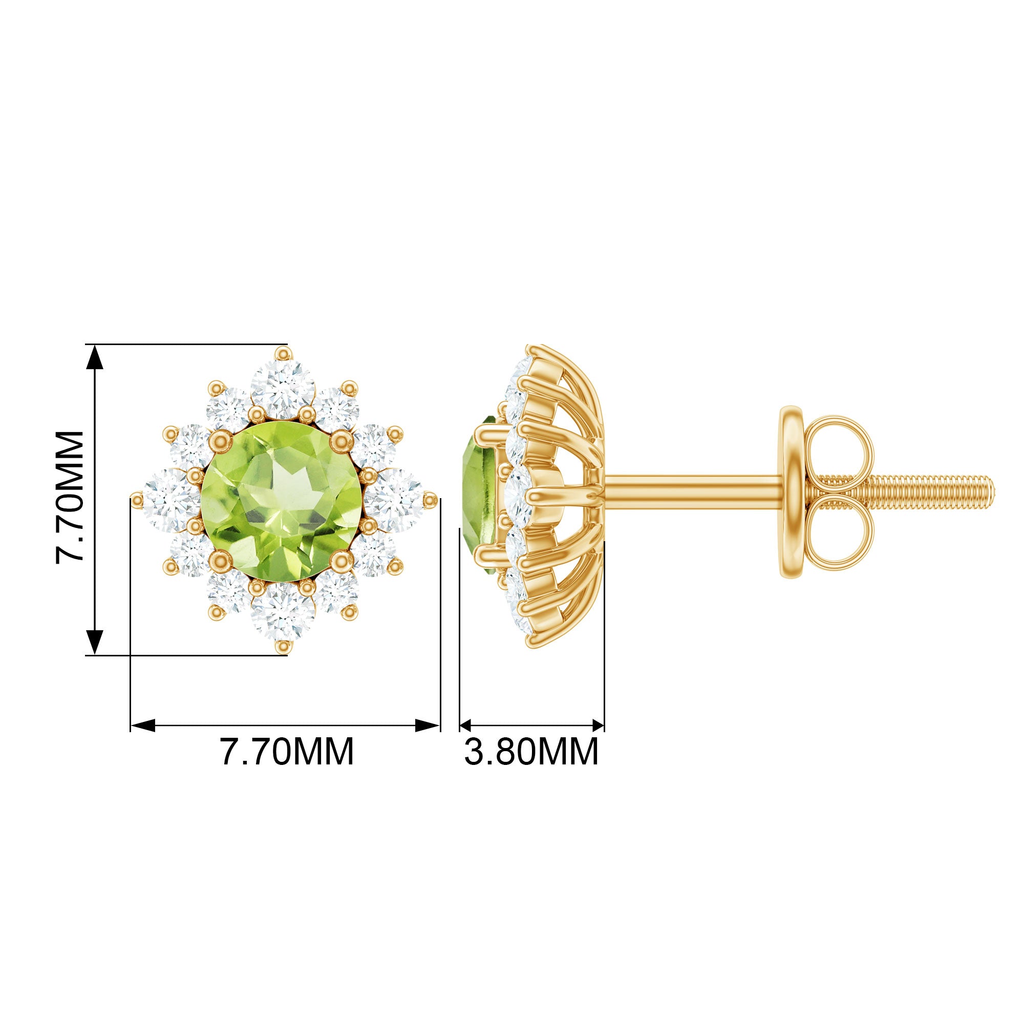 1 CT Classic Peridot Stud Earrings with Diamond Halo Peridot - ( AAA ) - Quality - Rosec Jewels