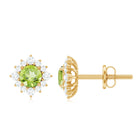 1 CT Classic Peridot Stud Earrings with Diamond Halo Peridot - ( AAA ) - Quality - Rosec Jewels