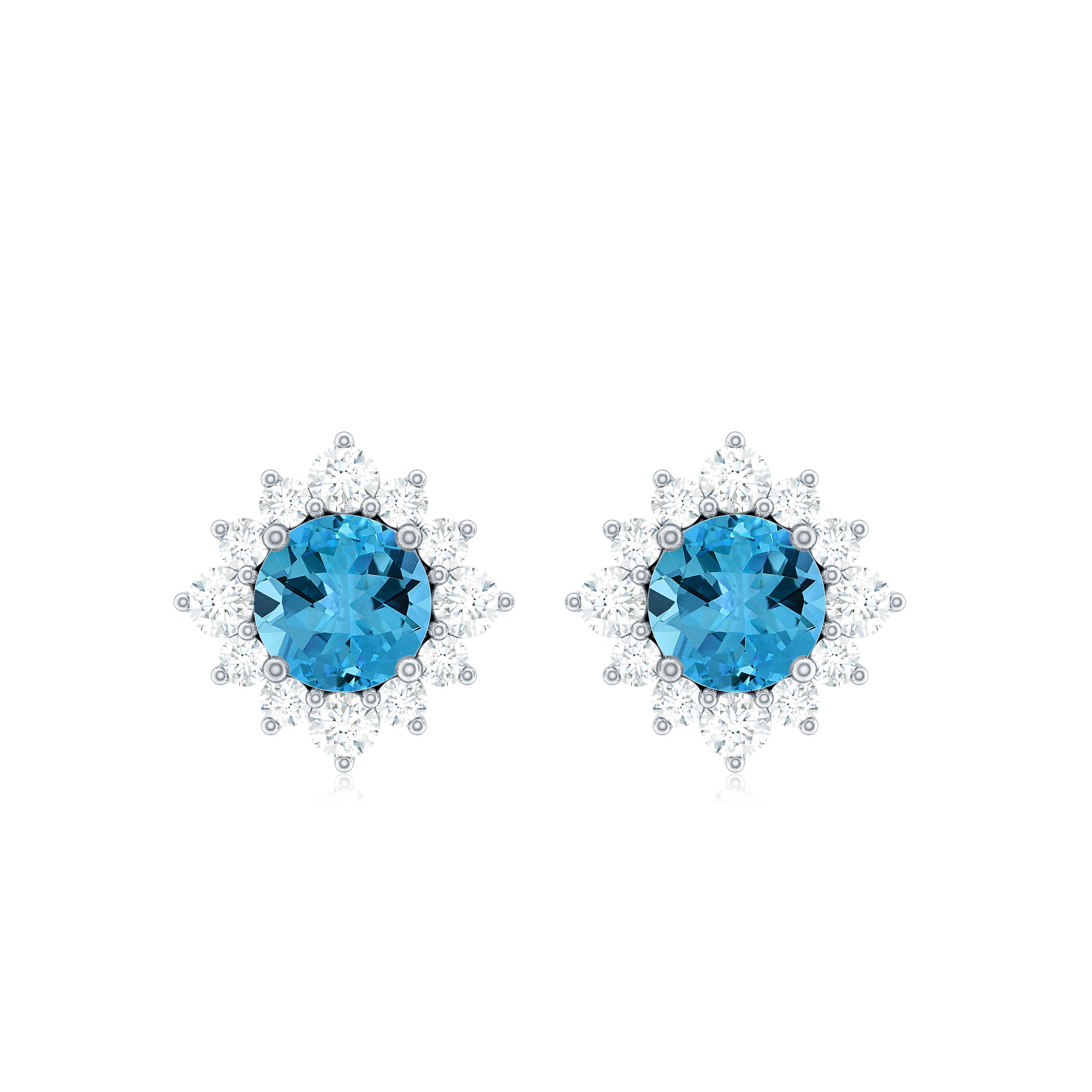 1 CT Classic Swiss Blue Topaz Stud Earrings with Diamond Halo Swiss Blue Topaz - ( AAA ) - Quality - Rosec Jewels