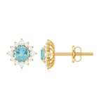 1 CT Classic Sky Blue Topaz Stud Earrings with Diamond Halo Sky Blue Topaz - ( AAA ) - Quality - Rosec Jewels