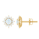 1.25 CT Classic Moonstone Stud Earrings with Diamond Halo Moonstone - ( AAA ) - Quality - Rosec Jewels