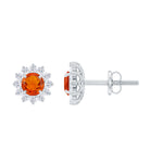 1 CT Classic Fire Opal Stud Earrings with Diamond Halo Fire Opal - ( AAA ) - Quality - Rosec Jewels