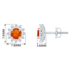 1 CT Classic Fire Opal Stud Earrings with Diamond Halo Fire Opal - ( AAA ) - Quality - Rosec Jewels