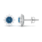 1.25 CT Classic London Blue Topaz Stud Earrings with Diamond Halo London Blue Topaz - ( AAA ) - Quality - Rosec Jewels