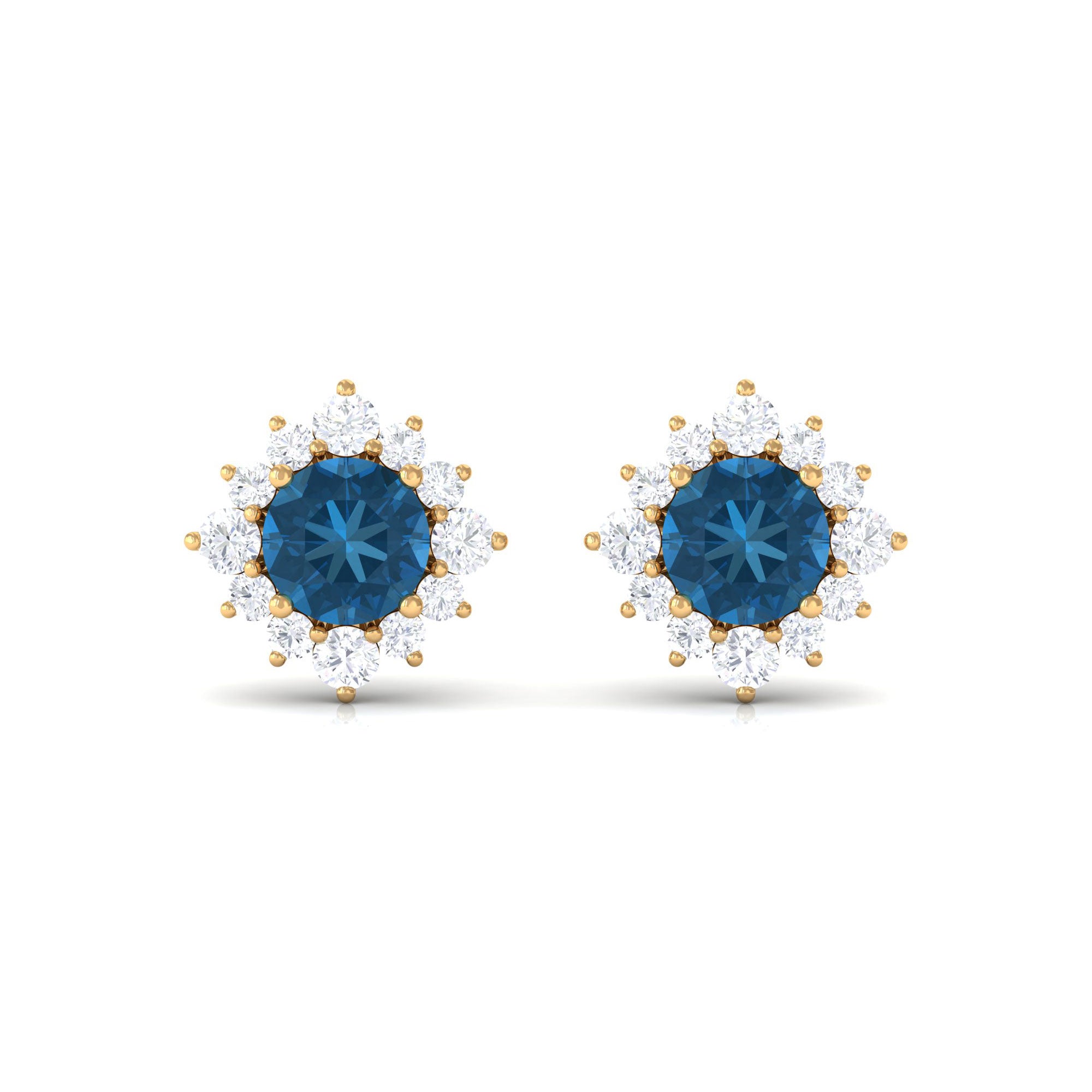 1.25 CT Classic London Blue Topaz Stud Earrings with Diamond Halo London Blue Topaz - ( AAA ) - Quality - Rosec Jewels