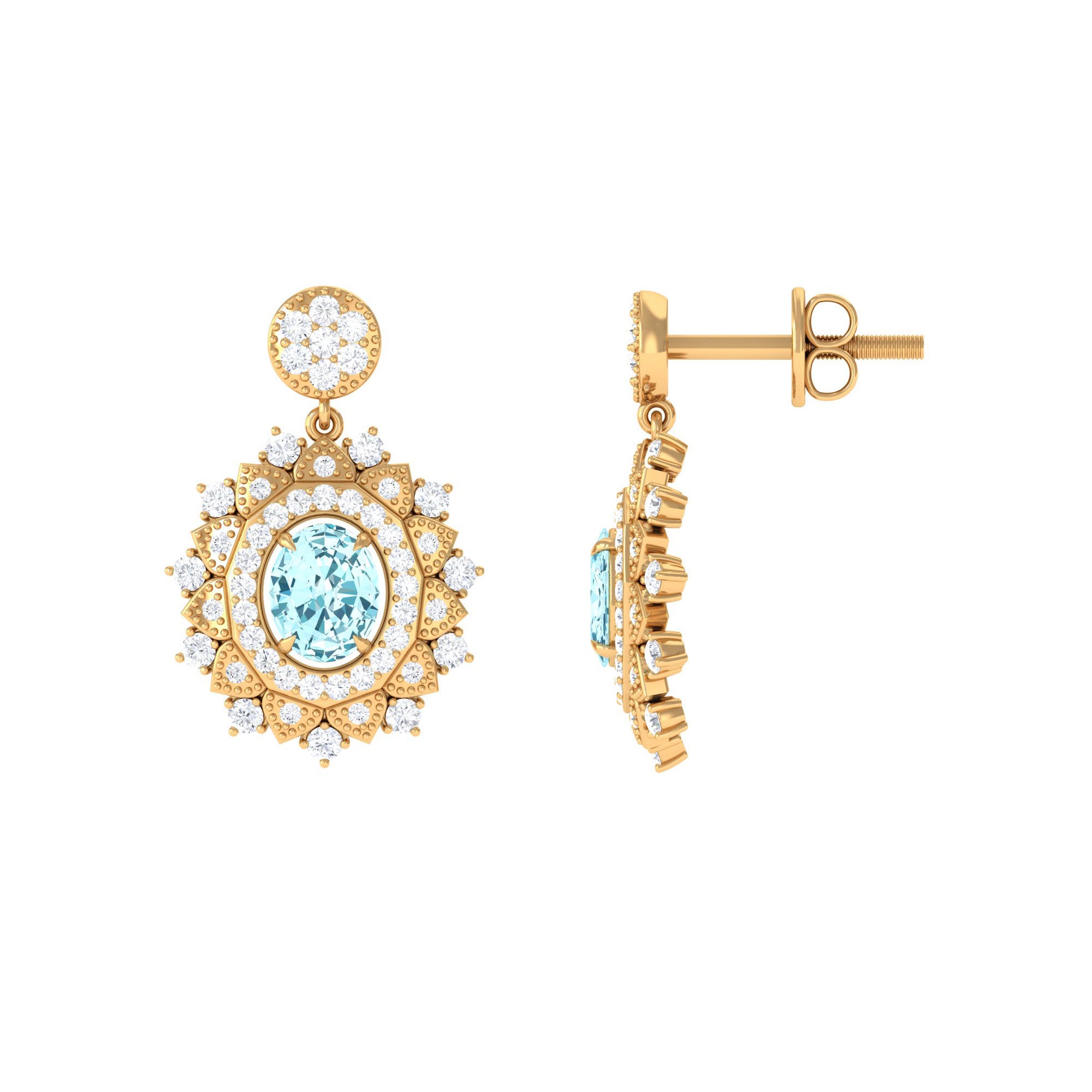 1.25 CT Real Aquamarine and Diamond Bridal Drop Earrings Aquamarine - ( AAA ) - Quality - Rosec Jewels