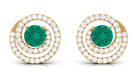 Emerald Stud Earrings with Diamond Emerald - ( AAA ) - Quality - Rosec Jewels