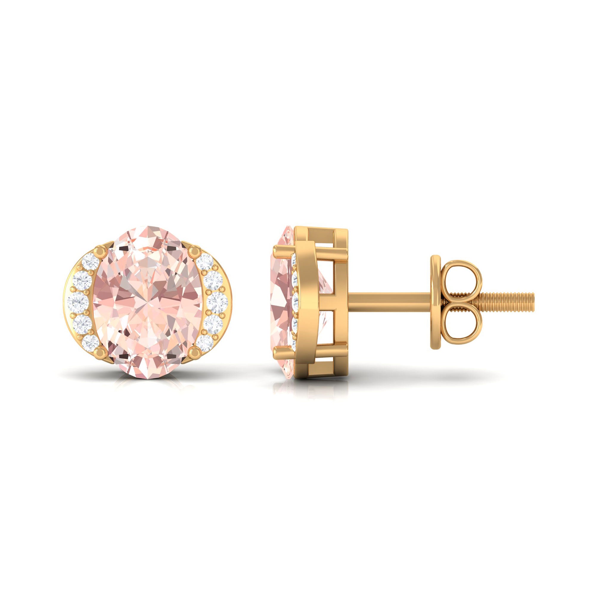 1.50 CT Oval Morganite Stud Earrings with Diamond Accent Morganite - ( AAA ) - Quality - Rosec Jewels