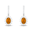 Citrine and Moissanite Sunburst J Hoop Drop Earrings Citrine - ( AAA ) - Quality - Rosec Jewels