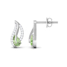 Pear Shape Green Sapphire and Diamond Leaf Stud Earrings Green Sapphire - ( AAA ) - Quality - Rosec Jewels