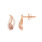 Pear Cut Morganite Leaf Stud Earrings with Diamond Morganite - ( AAA ) - Quality - Rosec Jewels