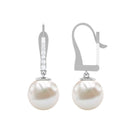 Simple Freshwater Pearl and Diamond Drop Earrings with Lever Back Freshwater Pearl - ( AAA ) - Quality - Rosec Jewels