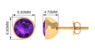 Round Amethyst Solitaire Stud Earrings in Bezel Setting Amethyst - ( AAA ) - Quality - Rosec Jewels