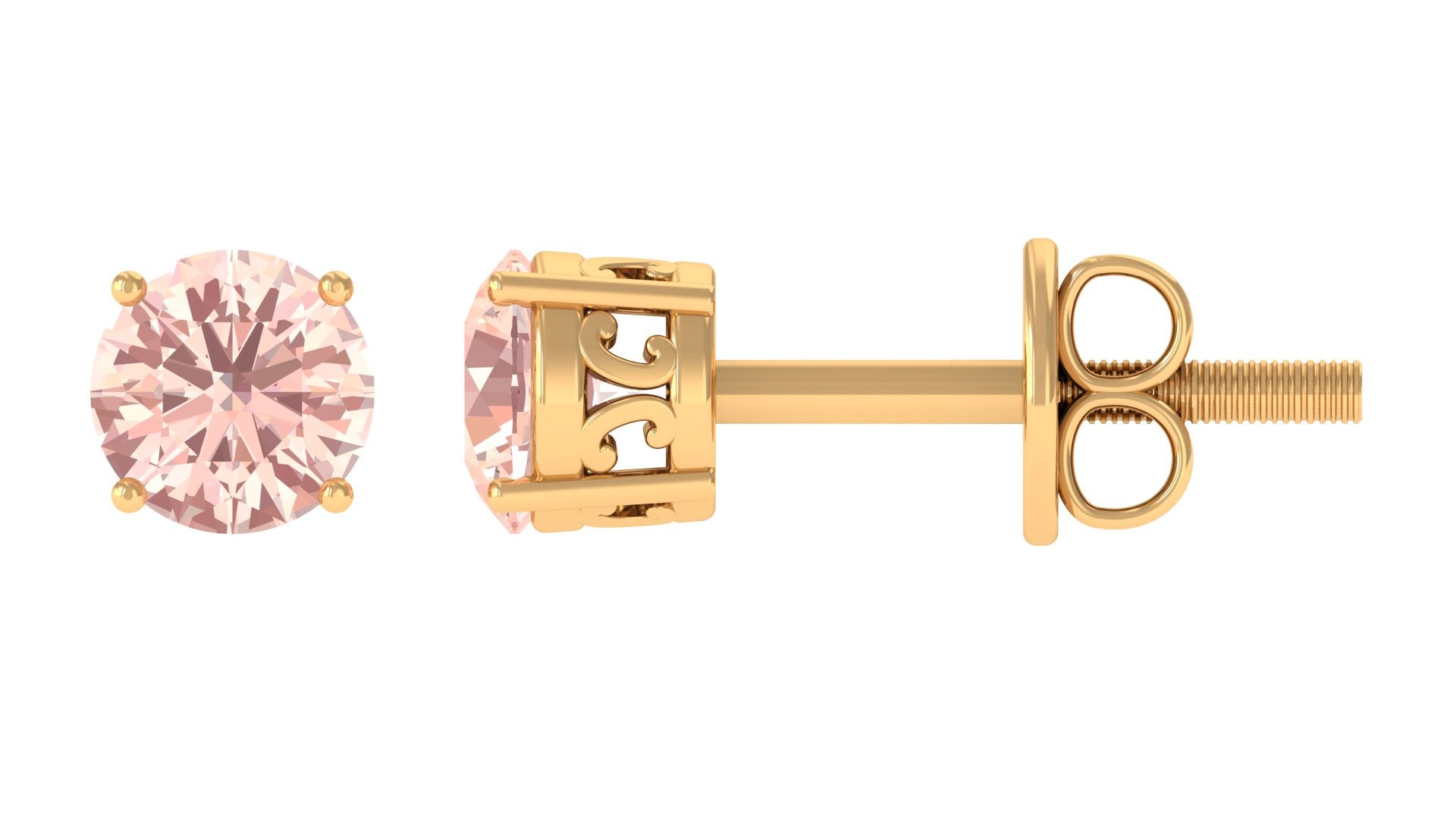 Prong Set Peach Morganite Solitaire Stud Earrings Morganite - ( AAA ) - Quality - Rosec Jewels