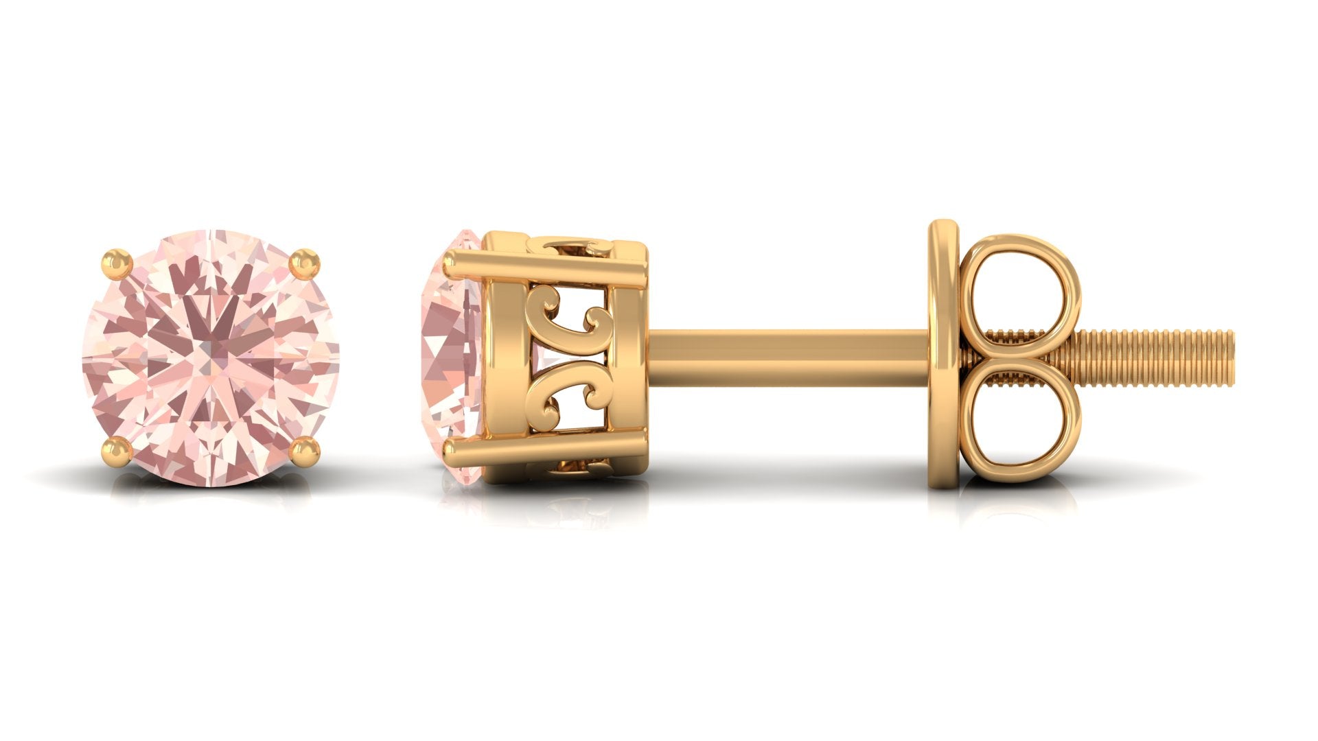 Prong Set Peach Morganite Solitaire Stud Earrings Morganite - ( AAA ) - Quality - Rosec Jewels