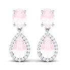 3.75 CT Rose Quartz and Diamond Dangle Drop Earrings Rose Quartz - ( AAA ) - Quality - Rosec Jewels