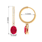 Oval Created Ruby Hinged Hoop Drop Earrings with Diamond Lab Created Ruby - ( AAAA ) - Quality - Rosec Jewels