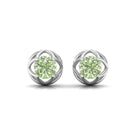 Round Green Sapphire Solitaire Flower Stud Earrings Green Sapphire - ( AAA ) - Quality - Rosec Jewels