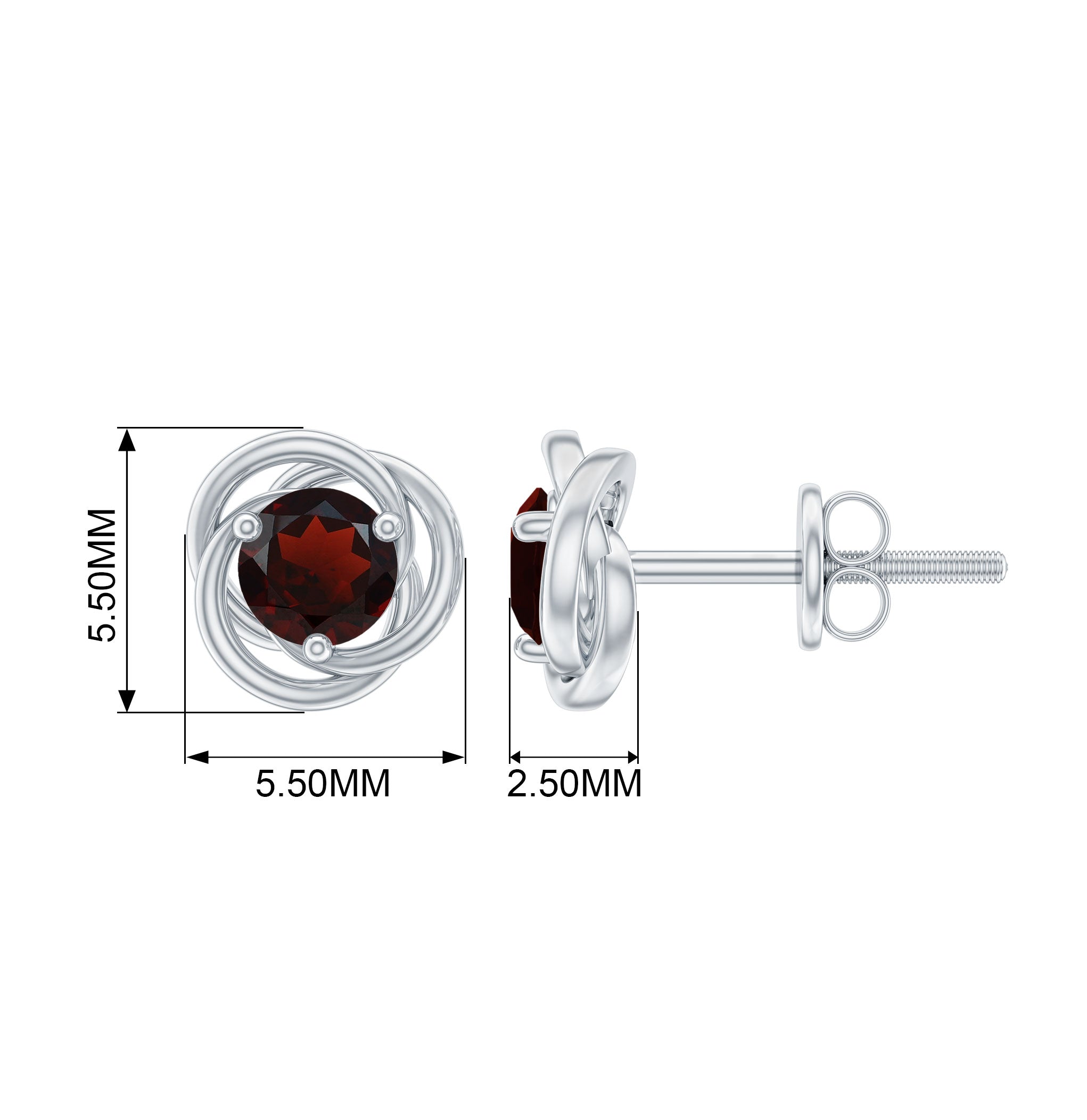 Solitaire Garnet Swirl Stud Earrings in 3 Prong Setting Garnet - ( AAA ) - Quality - Rosec Jewels