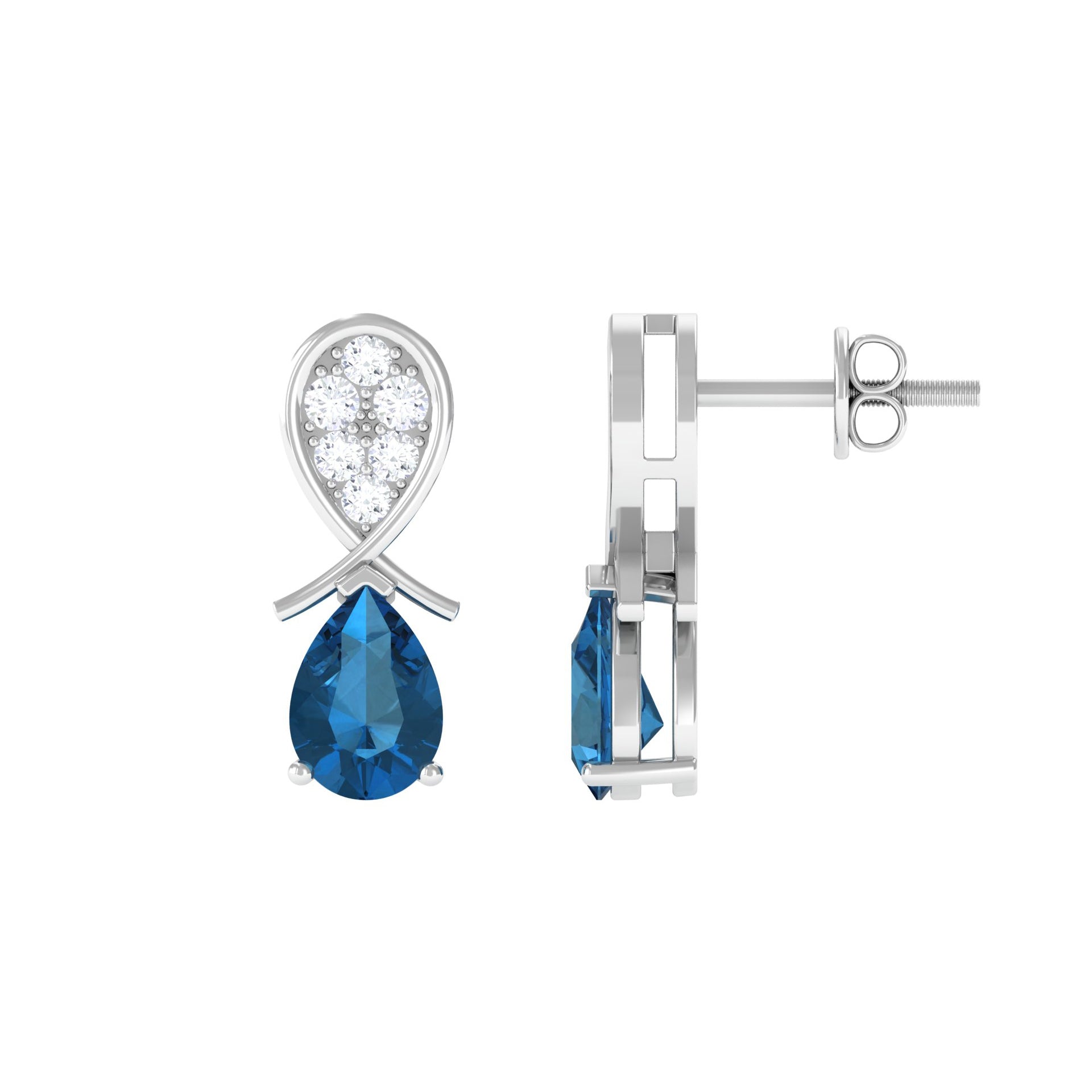 Pear Cut London Blue Topaz and Diamond Bridal Drop Earrings London Blue Topaz - ( AAA ) - Quality - Rosec Jewels