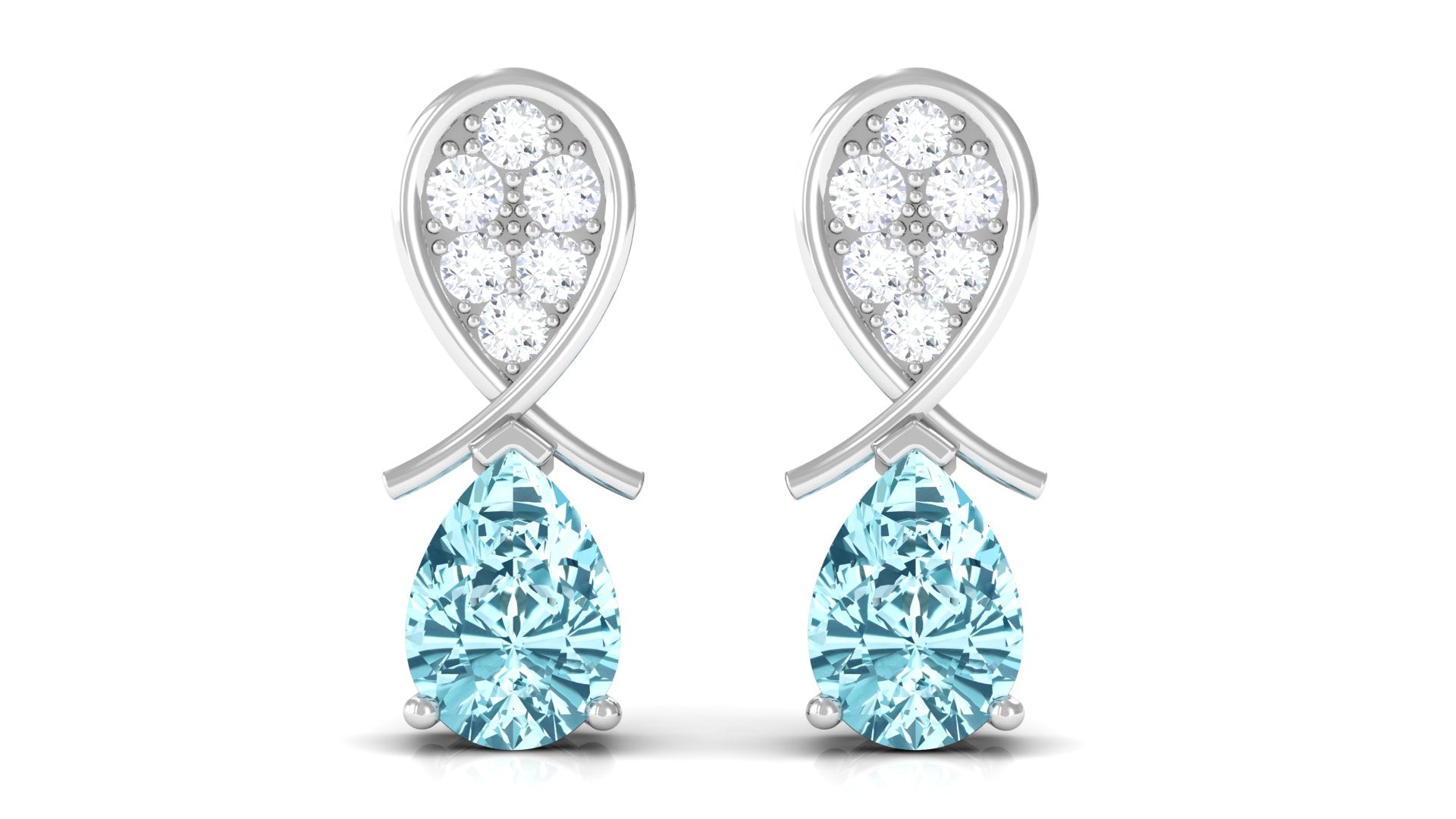 Real Aquamarine and Diamond Bridal Drop Earrings Aquamarine - ( AAA ) - Quality - Rosec Jewels