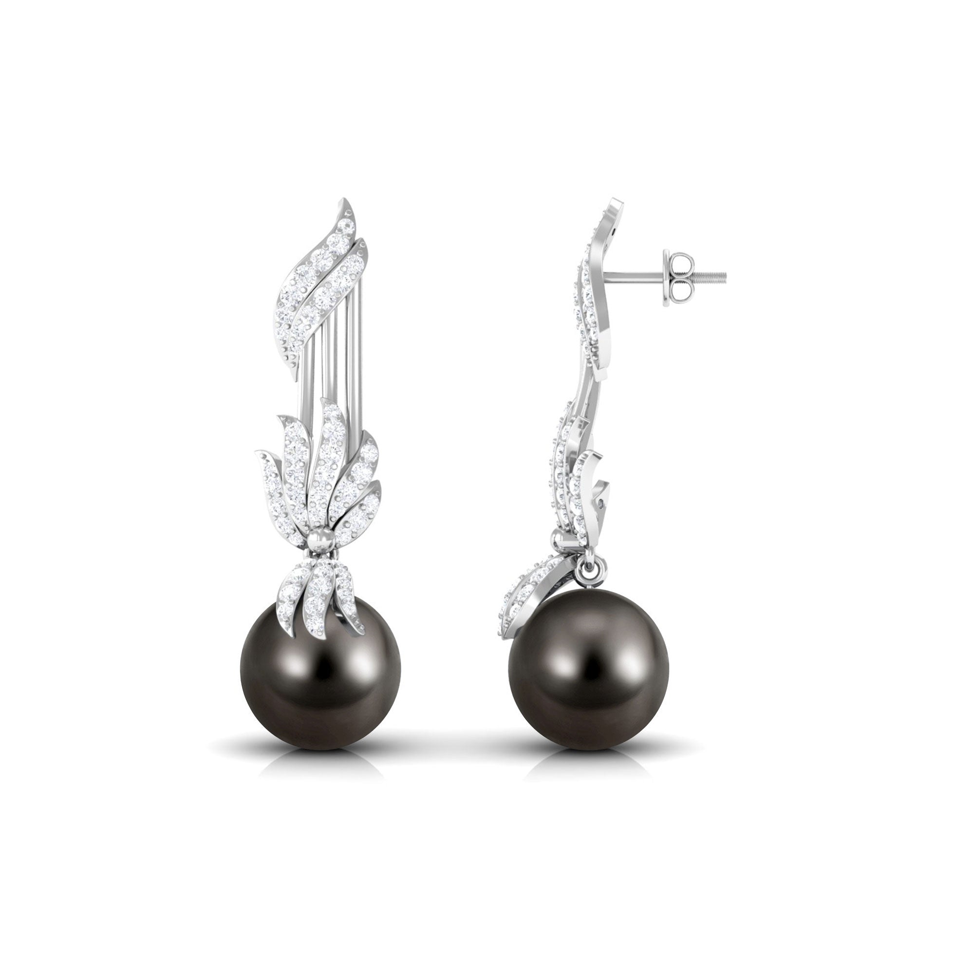 Designer Tahitian Pearl Drop Earrings with Diamond Tahitian pearl - ( AAA ) - Quality - Rosec Jewels