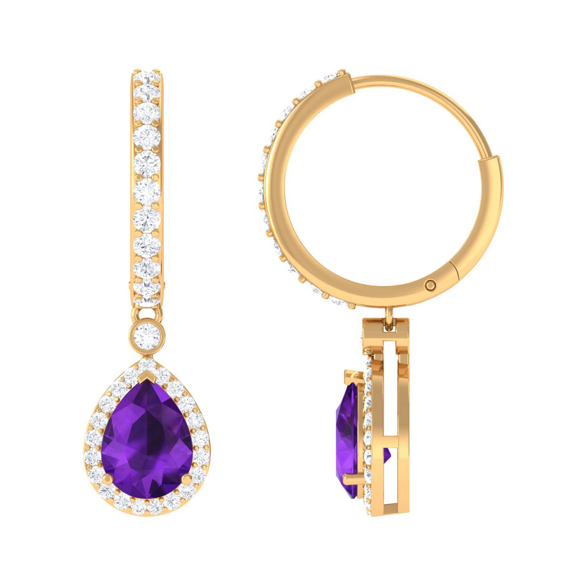 3.25 CT Classic Amethyst and Moissanite Hoop Drop Earrings Amethyst - ( AAA ) - Quality - Rosec Jewels