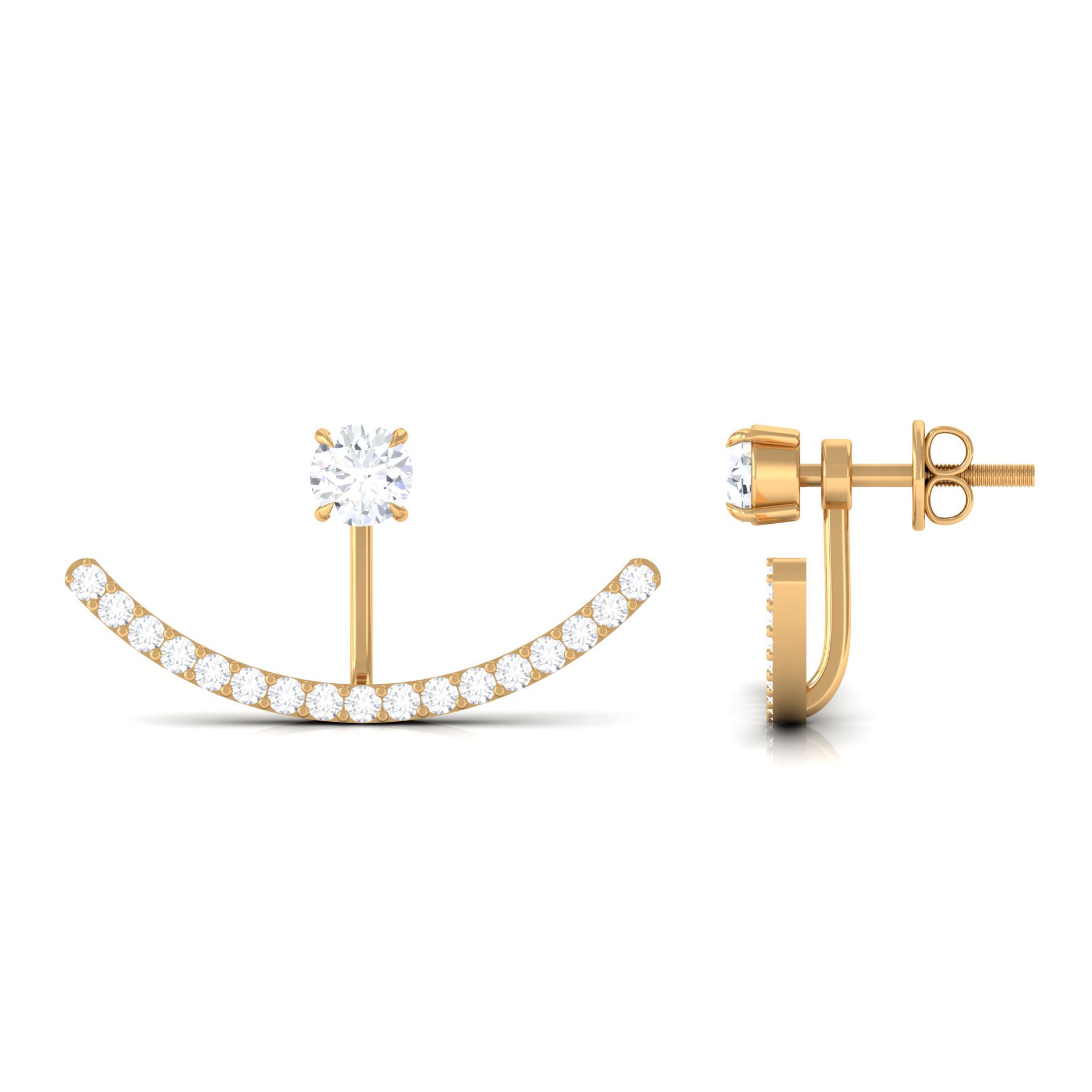 1 CT Natural Diamond Classic Gold Jacket Earrings in Prong Setting Diamond - ( HI-SI ) - Color and Clarity - Rosec Jewels