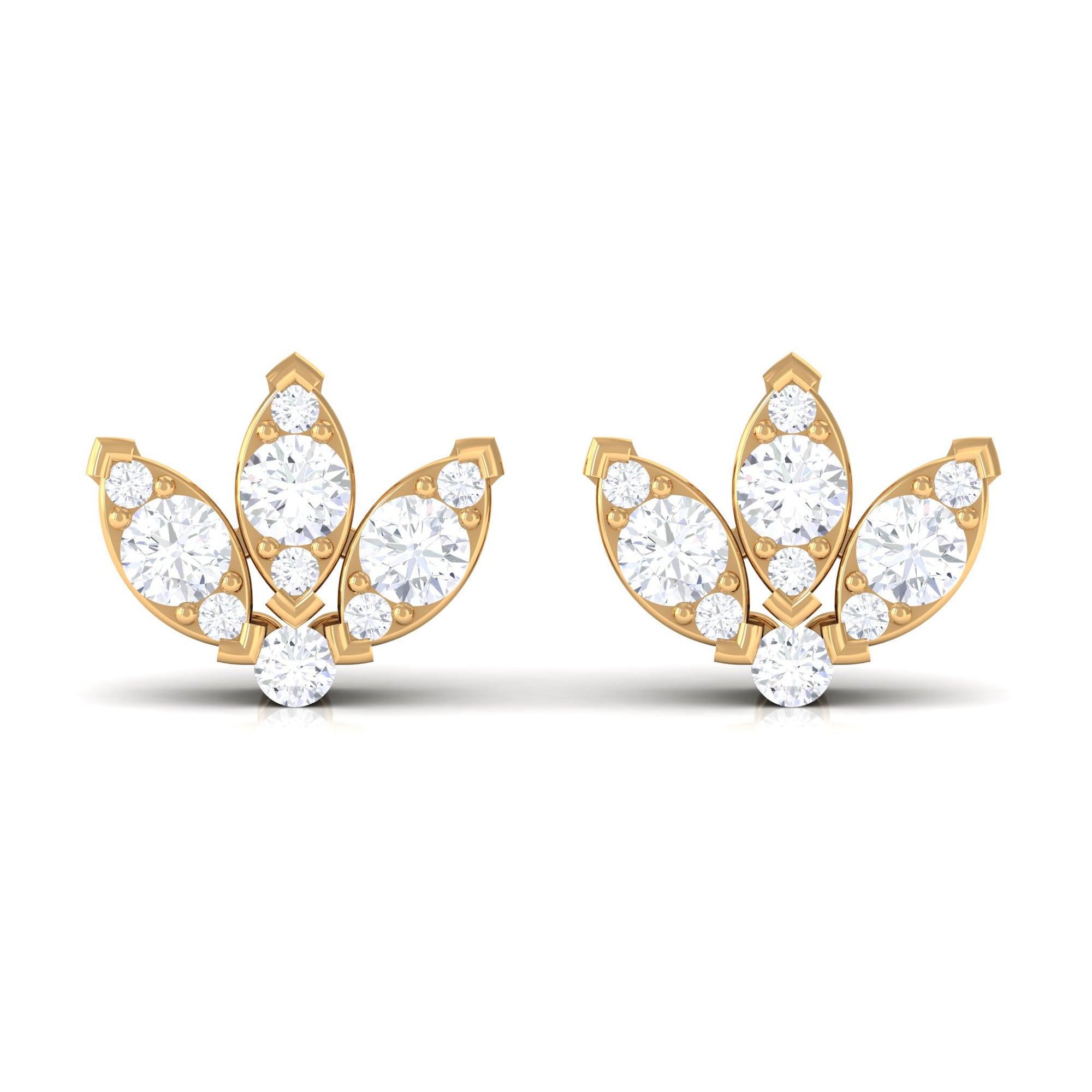 1/2 CT Diamond Floral Petal Stud Earrings Diamond - ( HI-SI ) - Color and Clarity - Rosec Jewels