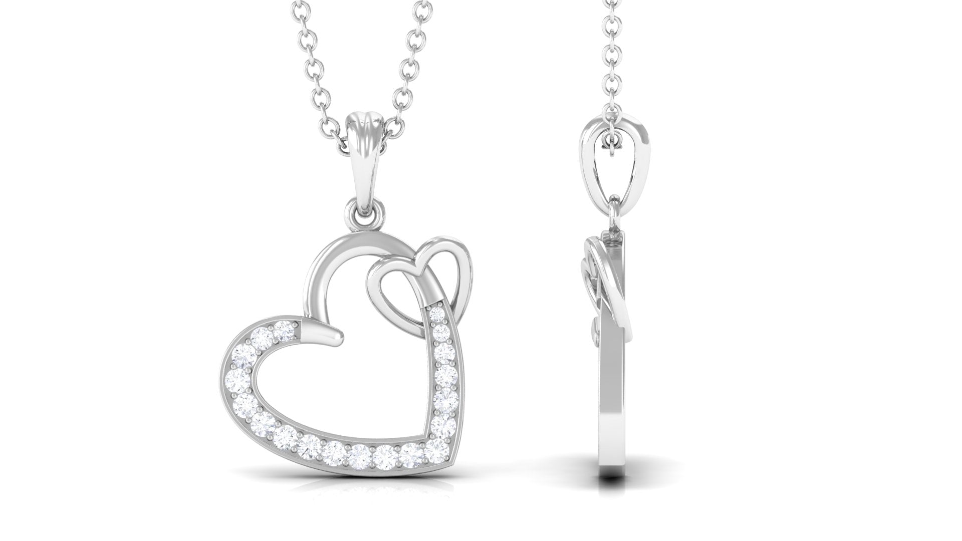 Natural Diamond Twin Interlocked Heart Pendant Necklace in Gold Diamond - ( HI-SI ) - Color and Clarity - Rosec Jewels