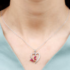 Two Tone Butterfly Heart Pendant with Created Ruby and Diamond Lab Created Ruby - ( AAAA ) - Quality - Rosec Jewels