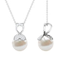 Nature Inspired Freshwater Pearl Drop Pendant Necklace with Diamond Freshwater Pearl - ( AAA ) - Quality - Rosec Jewels